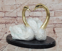 Hand Made Two Swan Bronze Statue Sculpture Home Decor Signed Milo Gift