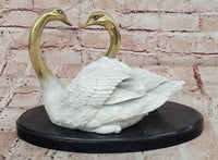 Hand Made Two Swan Bronze Statue Sculpture Home Decor Signed Milo Gift