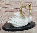 Hand Made Two Swan Bronze Statue Sculpture Home Decor Signed Milo Gift
