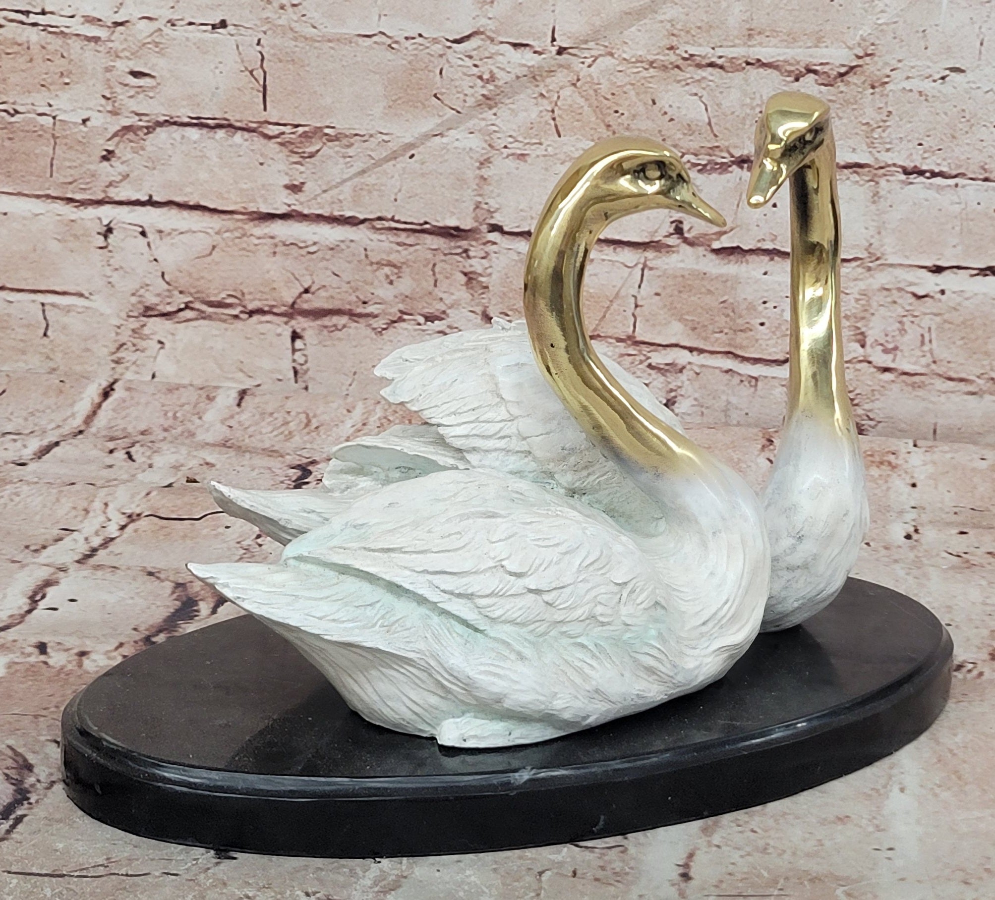 Hand Made Two Swan Bronze Statue Sculpture Home Decor Signed Milo Gift