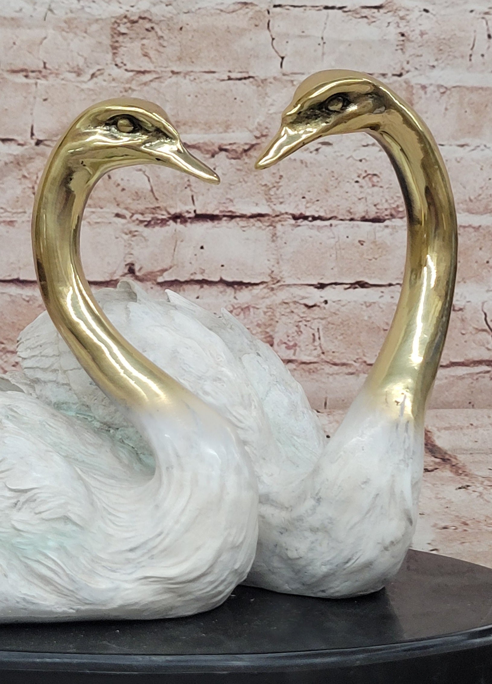Hand Made Two Swan Bronze Statue Sculpture Home Decor Signed Milo Gift