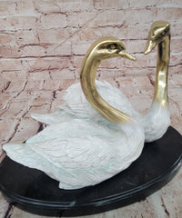 Hand Made Two Swan Bronze Statue Sculpture Home Decor Signed Milo Gift