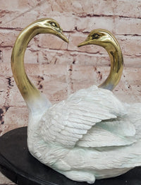 Hand Made Two Swan Bronze Statue Sculpture Home Decor Signed Milo Gift
