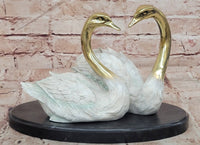 Hand Made Two Swan Bronze Statue Sculpture Home Decor Signed Milo Gift