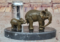 Mother and Child Elephant & Calf Barye Bronze on Marble Base