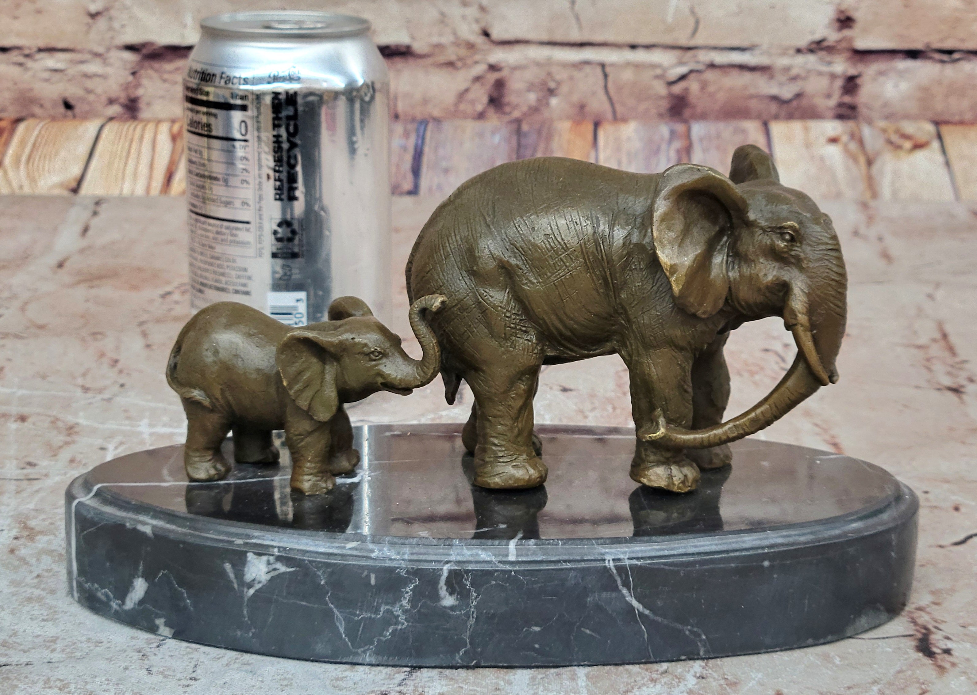 Mother and Child Elephant & Calf Barye Bronze on Marble Base