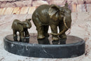 Mother and Child Elephant & Calf Barye Bronze on Marble Base