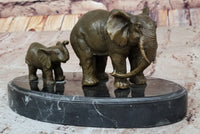 Mother and Child Elephant & Calf Barye Bronze on Marble Base