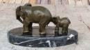 Mother and Child Elephant & Calf Barye Bronze on Marble Base
