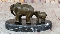 Mother and Child Elephant & Calf Barye Bronze on Marble Base