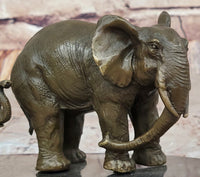 Mother and Child Elephant & Calf Barye Bronze on Marble Base