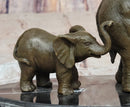 Mother and Child Elephant & Calf Barye Bronze on Marble Base