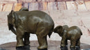 Mother and Child Elephant & Calf Barye Bronze on Marble Base