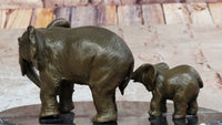 Mother and Child Elephant & Calf Barye Bronze on Marble Base