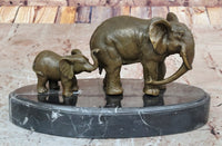 Mother and Child Elephant & Calf Barye Bronze on Marble Base