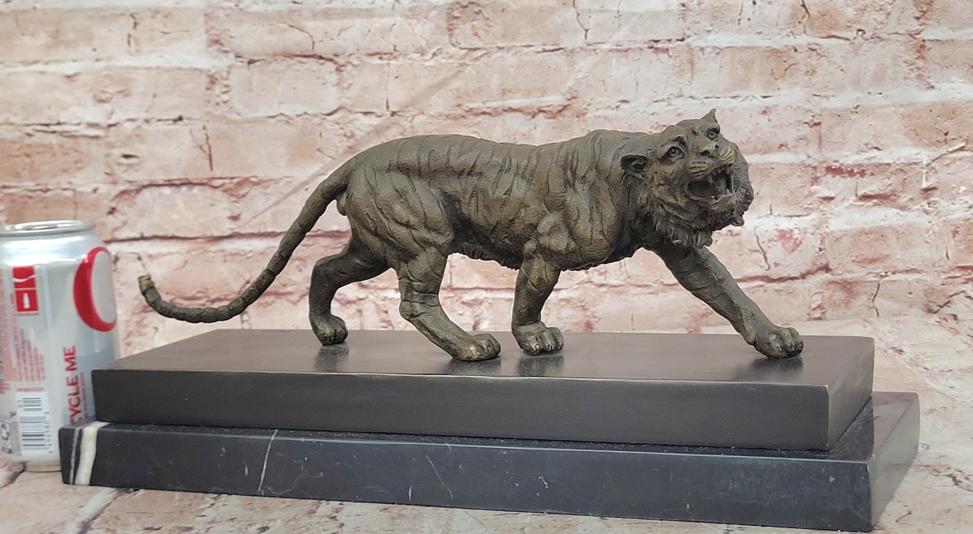 Signed Barye Bronze Walking Tiger Sculpture Wildlife Cat Statue Art Artwork