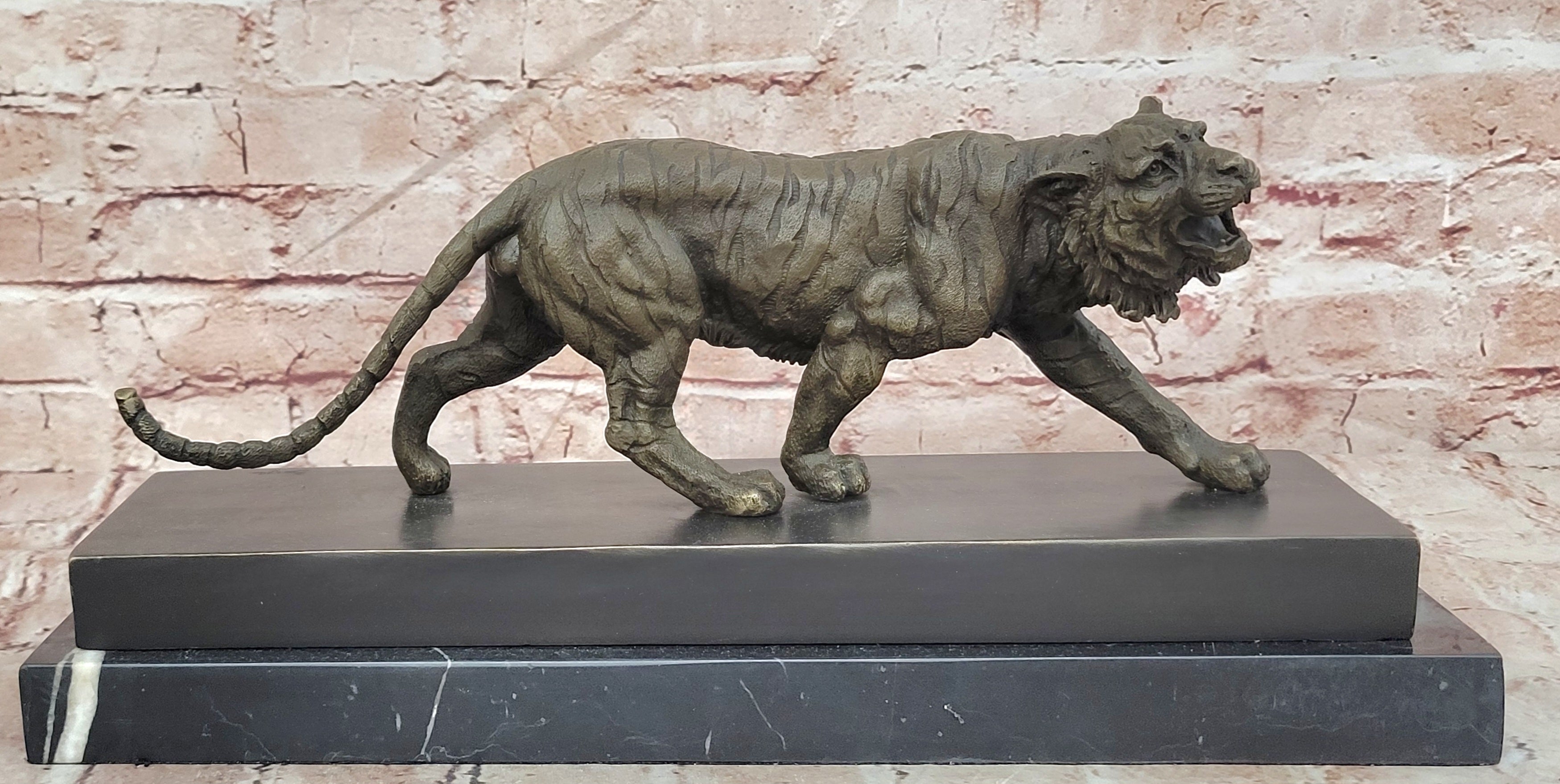 Signed Barye Bronze Walking Tiger Sculpture Wildlife Cat Statue Art Artwork