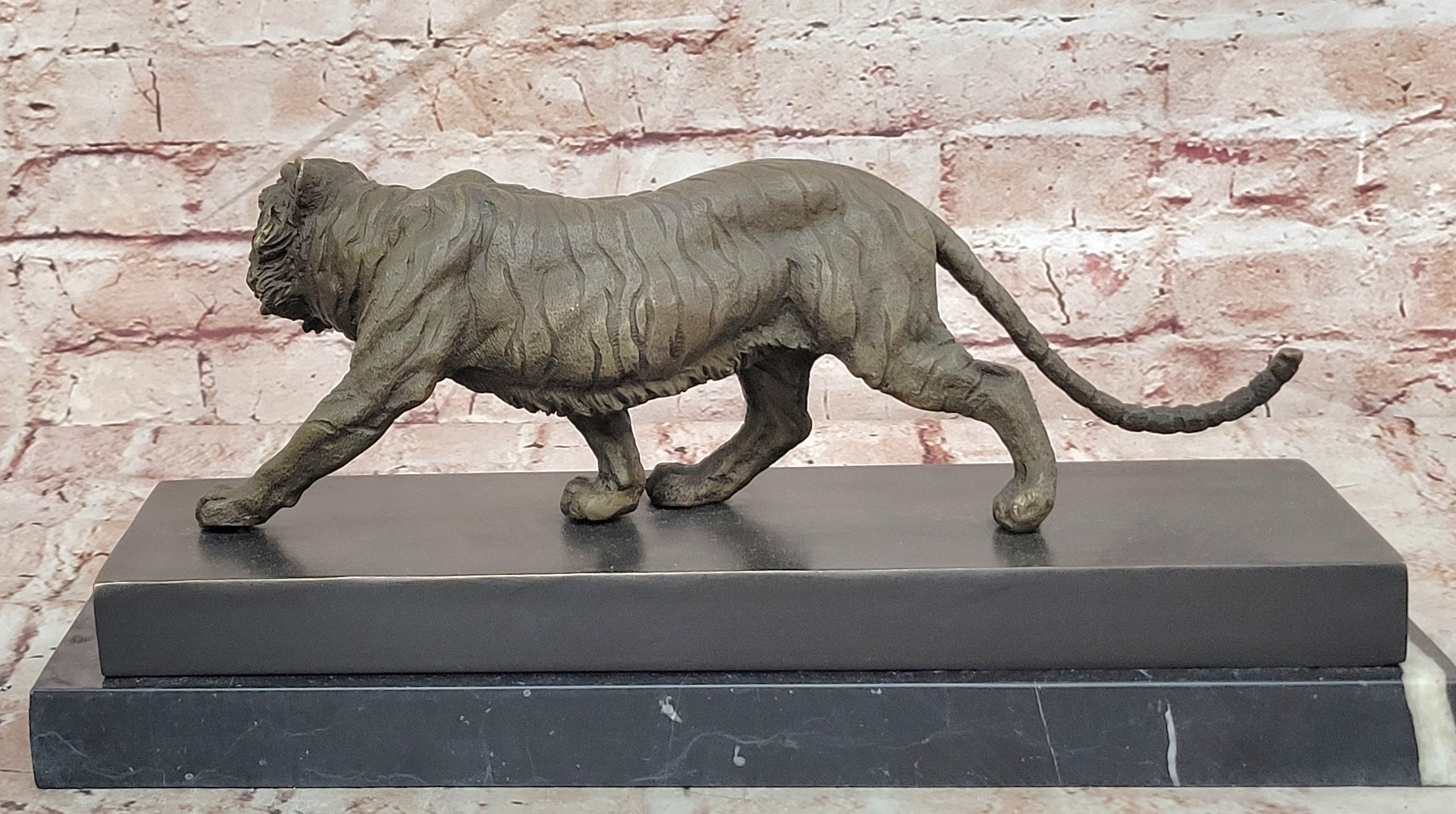 Signed Barye Bronze Walking Tiger Sculpture Wildlife Cat Statue Art Artwork