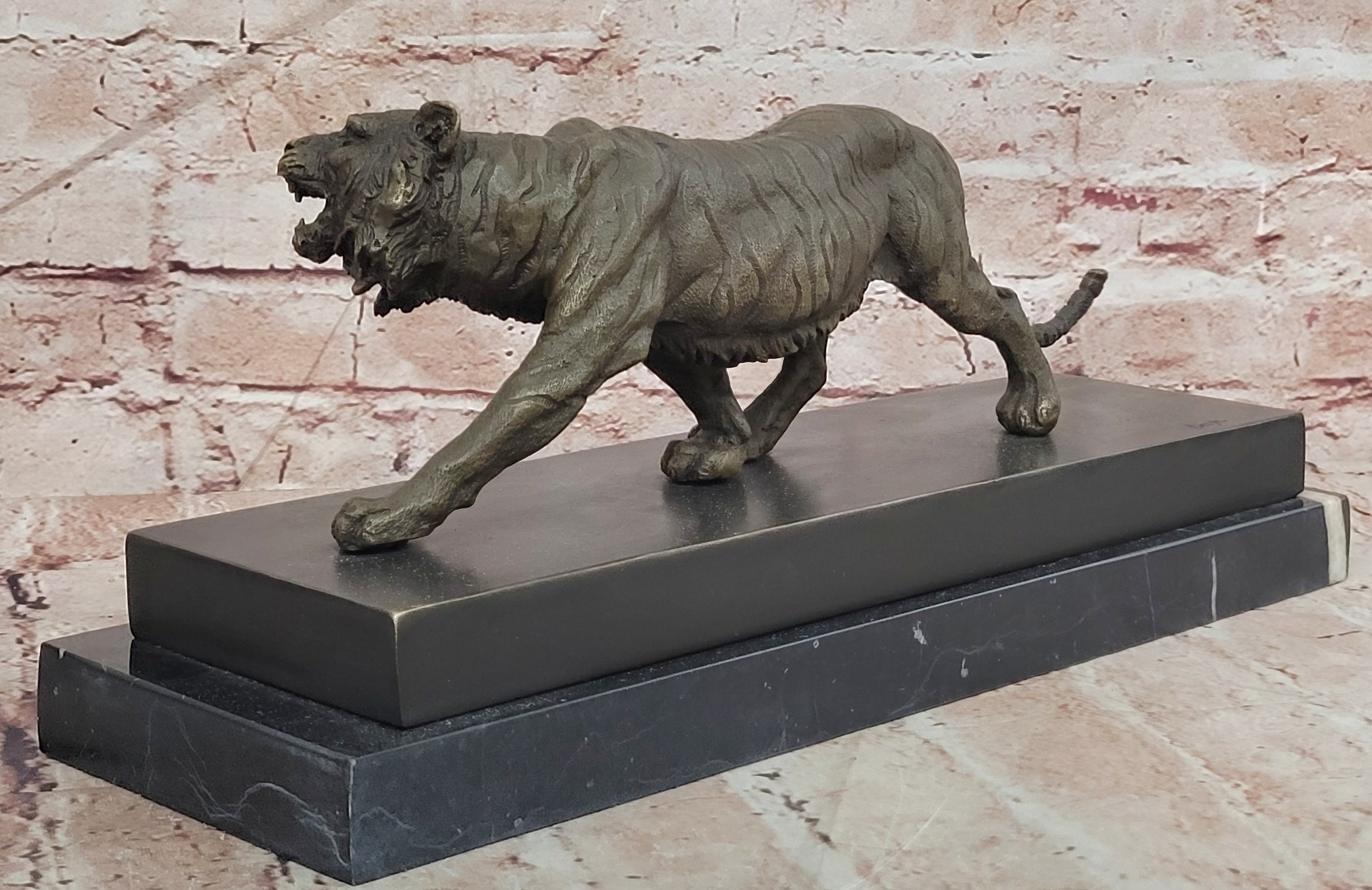 Signed Barye Bronze Walking Tiger Sculpture Wildlife Cat Statue Art Artwork