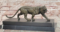 Signed Barye Bronze Walking Tiger Sculpture Wildlife Cat Statue Art Artwork