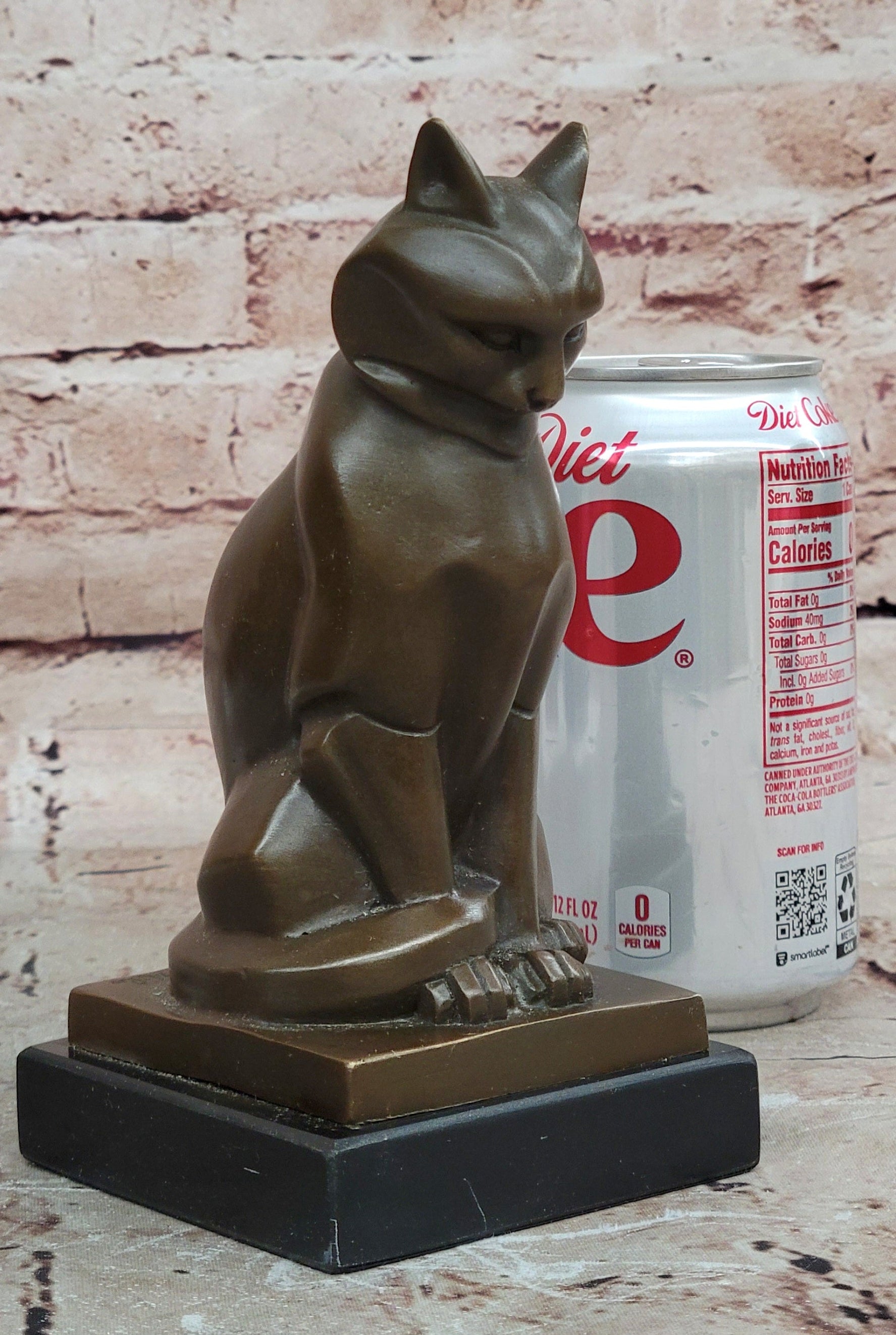 Cubist Bronze Cat Statue Sculpture for Cat Lovers, Elegant Sitting Cat Figurine