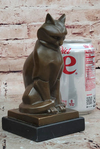 Cubist Bronze Cat Statue Sculpture for Cat Lovers, Elegant Sitting Cat Figurine