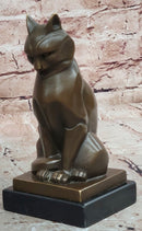 Cubist Bronze Cat Statue Sculpture for Cat Lovers, Elegant Sitting Cat Figurine