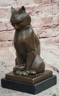 Cubist Bronze Cat Statue Sculpture for Cat Lovers, Elegant Sitting Cat Figurine