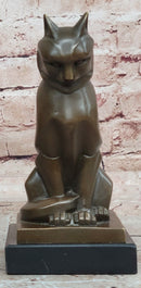 Cubist Bronze Cat Statue Sculpture for Cat Lovers, Elegant Sitting Cat Figurine