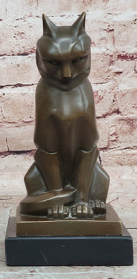Cubist Bronze Cat Statue Sculpture for Cat Lovers, Elegant Sitting Cat Figurine