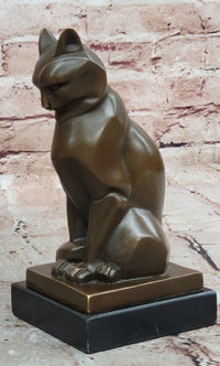 Cubist Bronze Cat Statue Sculpture for Cat Lovers, Elegant Sitting Cat Figurine