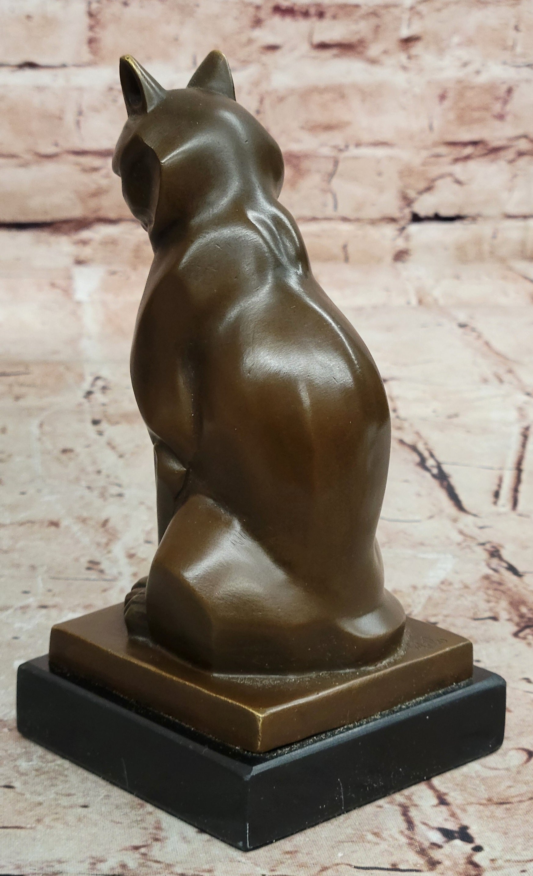 Cubist Bronze Cat Statue Sculpture for Cat Lovers, Elegant Sitting Cat Figurine