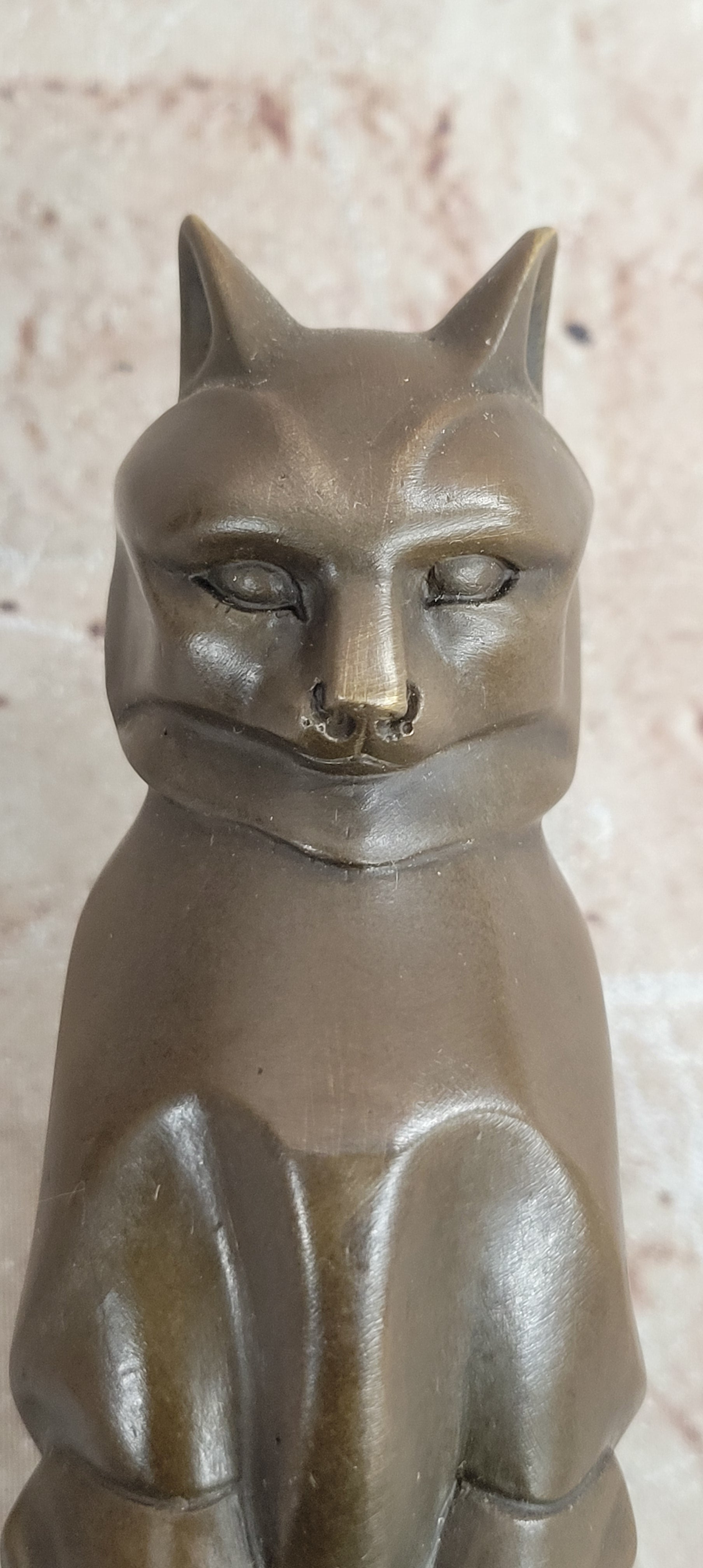 Cubist Bronze Cat Statue Sculpture for Cat Lovers, Elegant Sitting Cat Figurine