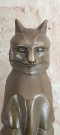Cubist Bronze Cat Statue Sculpture for Cat Lovers, Elegant Sitting Cat Figurine