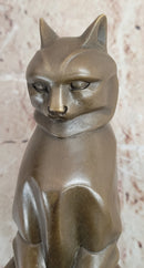 Cubist Bronze Cat Statue Sculpture for Cat Lovers, Elegant Sitting Cat Figurine