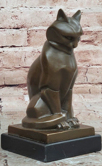 Cubist Bronze Cat Statue Sculpture for Cat Lovers, Elegant Sitting Cat Figurine