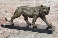 Bronze Sculpture of a Stalking Tiger W/ Brown Patina on a Marble Plinth Sale