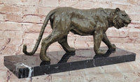 Bronze Sculpture of a Stalking Tiger W/ Brown Patina on a Marble Plinth Sale