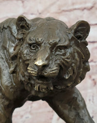Bronze Sculpture of a Stalking Tiger W/ Brown Patina on a Marble Plinth Sale