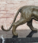 Bronze Sculpture of a Stalking Tiger W/ Brown Patina on a Marble Plinth Sale