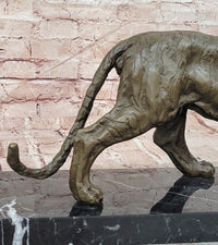 Bronze Sculpture of a Stalking Tiger W/ Brown Patina on a Marble Plinth Sale