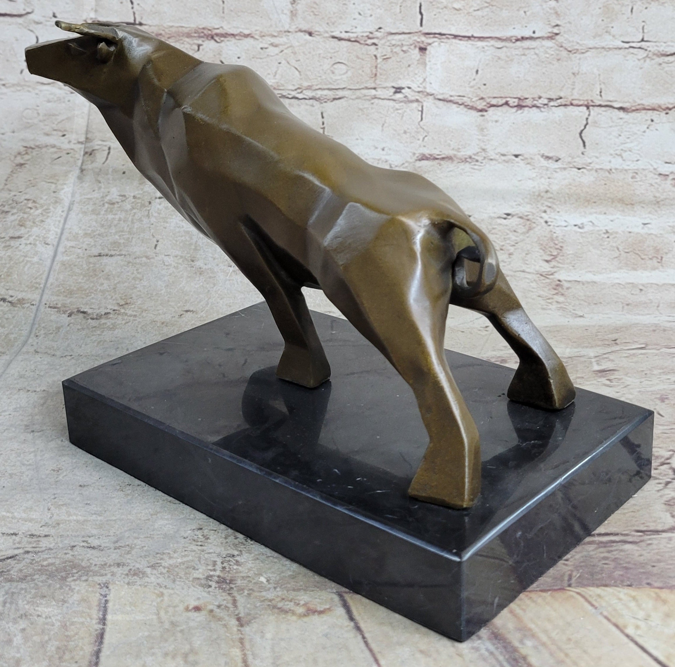 Abstract Geometric Bull Sculpture by Mario Nick