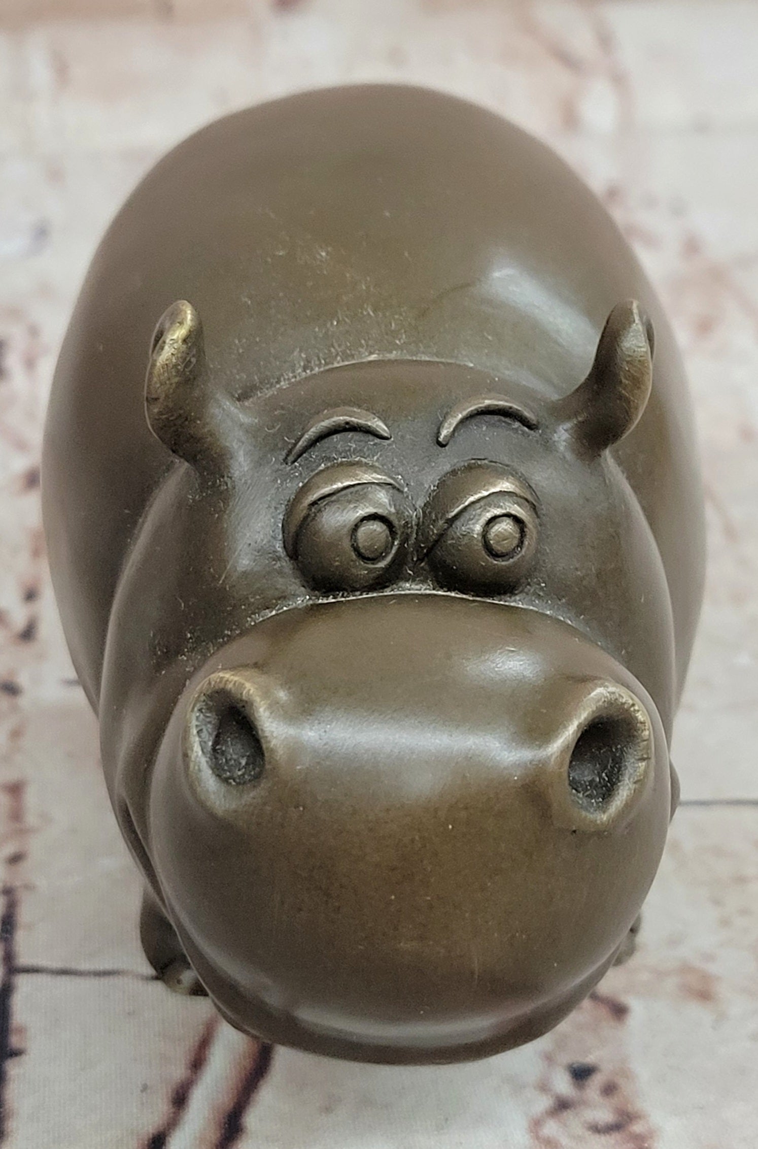 Hand Made Signed Original Milo Hippo Animal Bronze Sculpture Statue