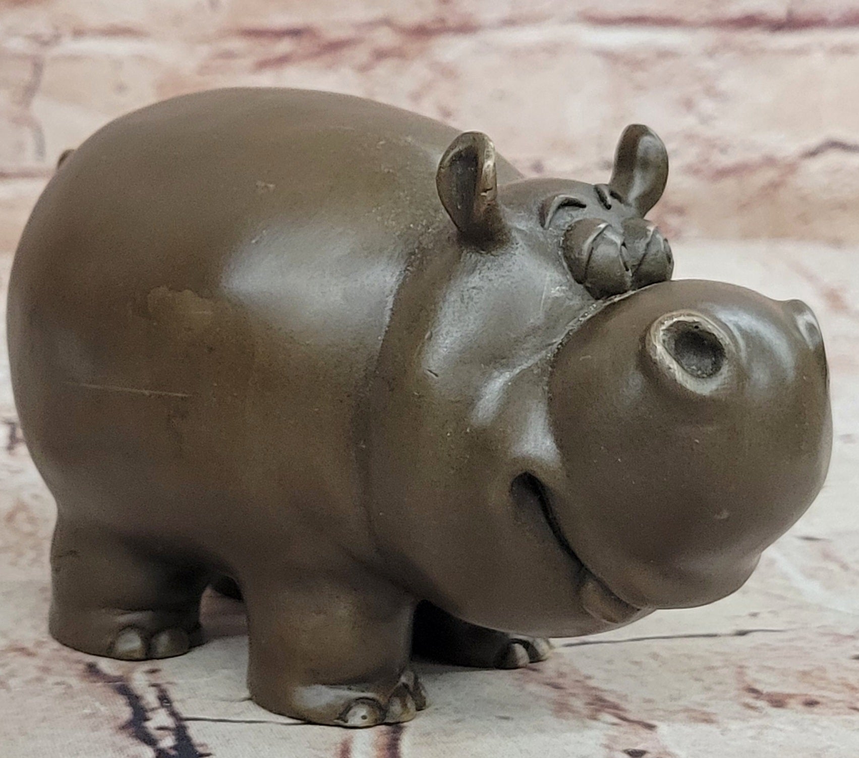 Hand Made Signed Original Milo Hippo Animal Bronze Sculpture Statue