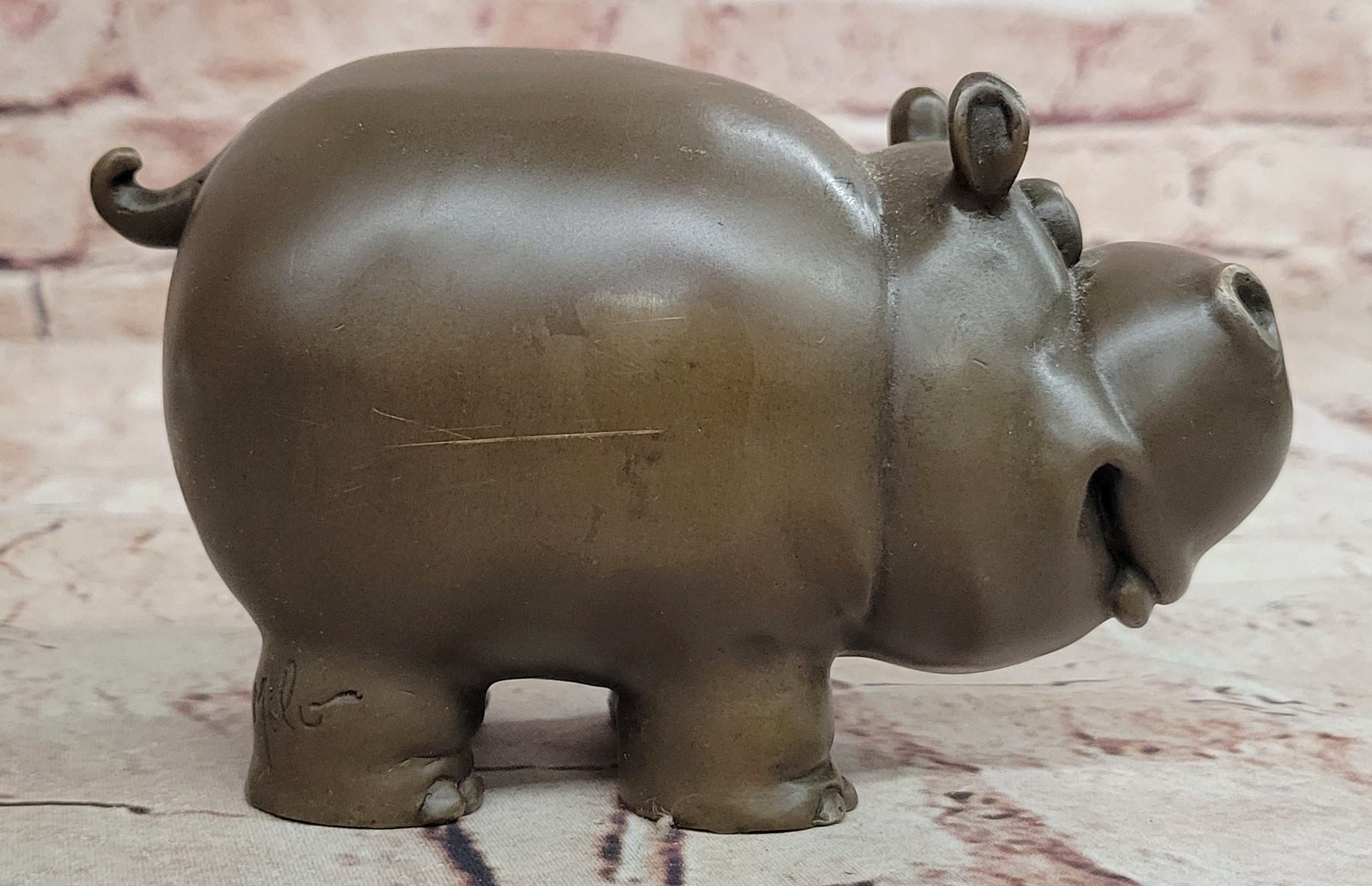 Hand Made Signed Original Milo Hippo Animal Bronze Sculpture Statue