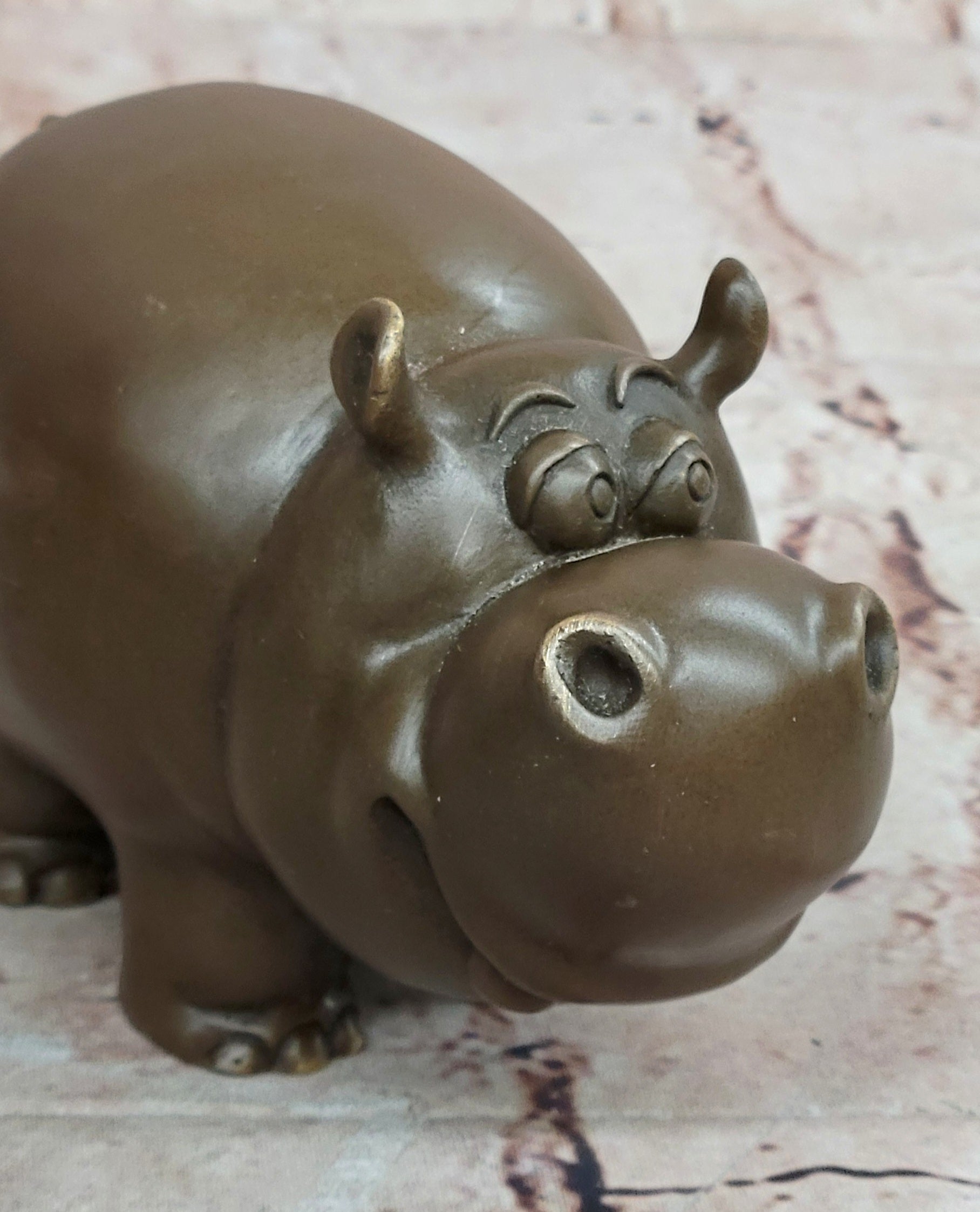 Hand Made Signed Original Milo Hippo Animal Bronze Sculpture Statue