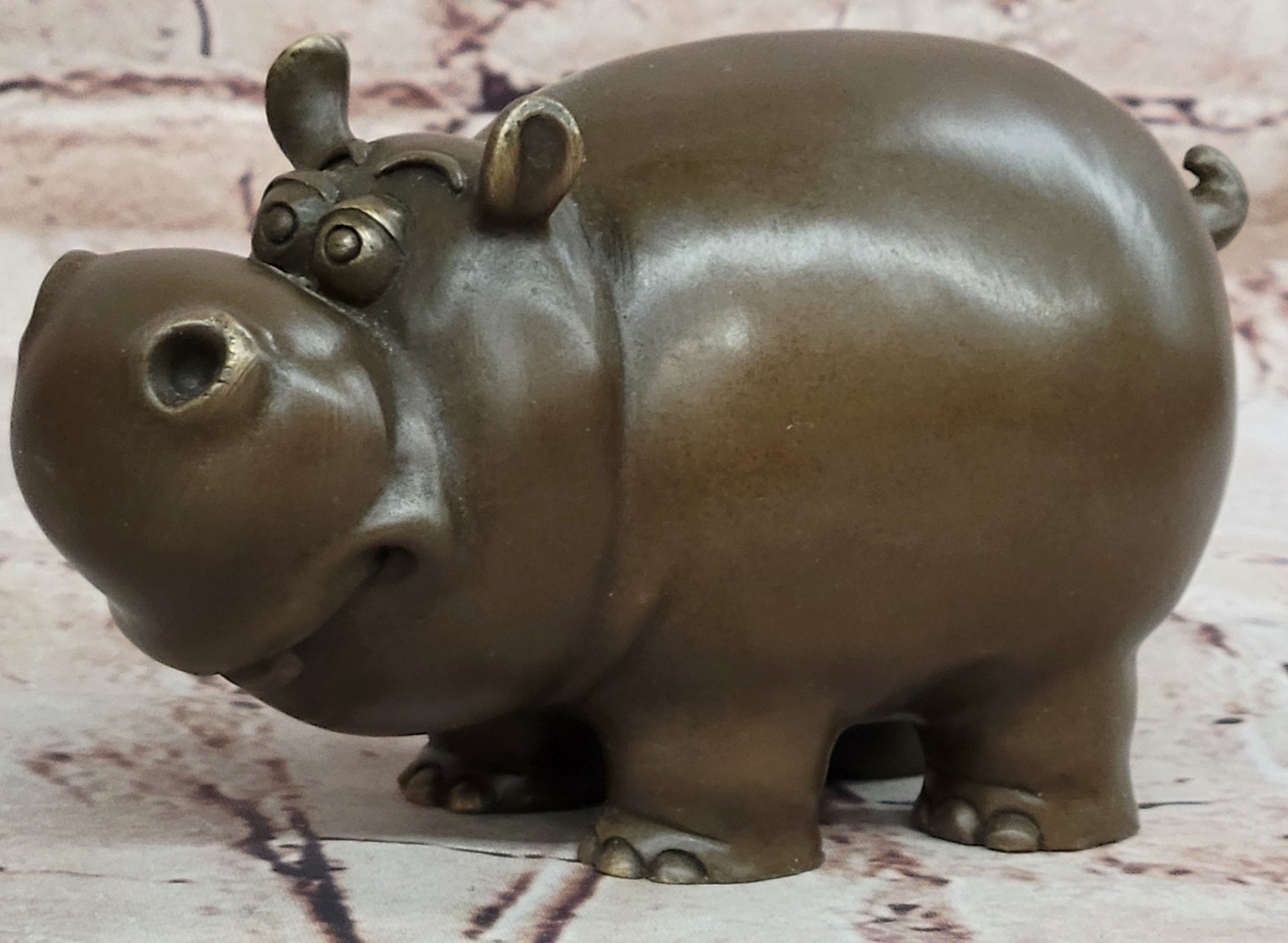 Hand Made Signed Original Milo Hippo Animal Bronze Sculpture Statue
