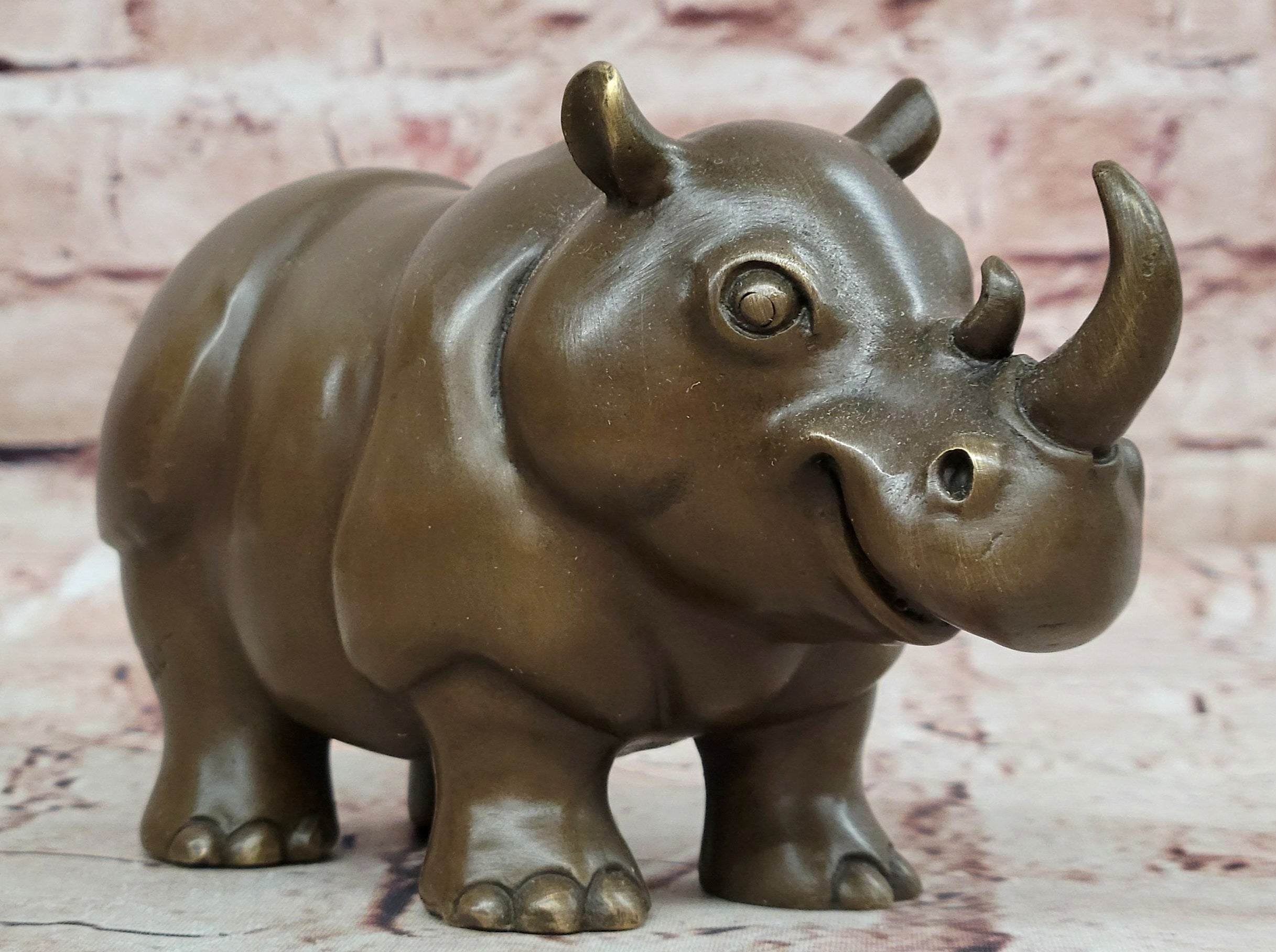Hand Made Original Milo Rhino Botero Style Bronze Sculpture Figurine Decor