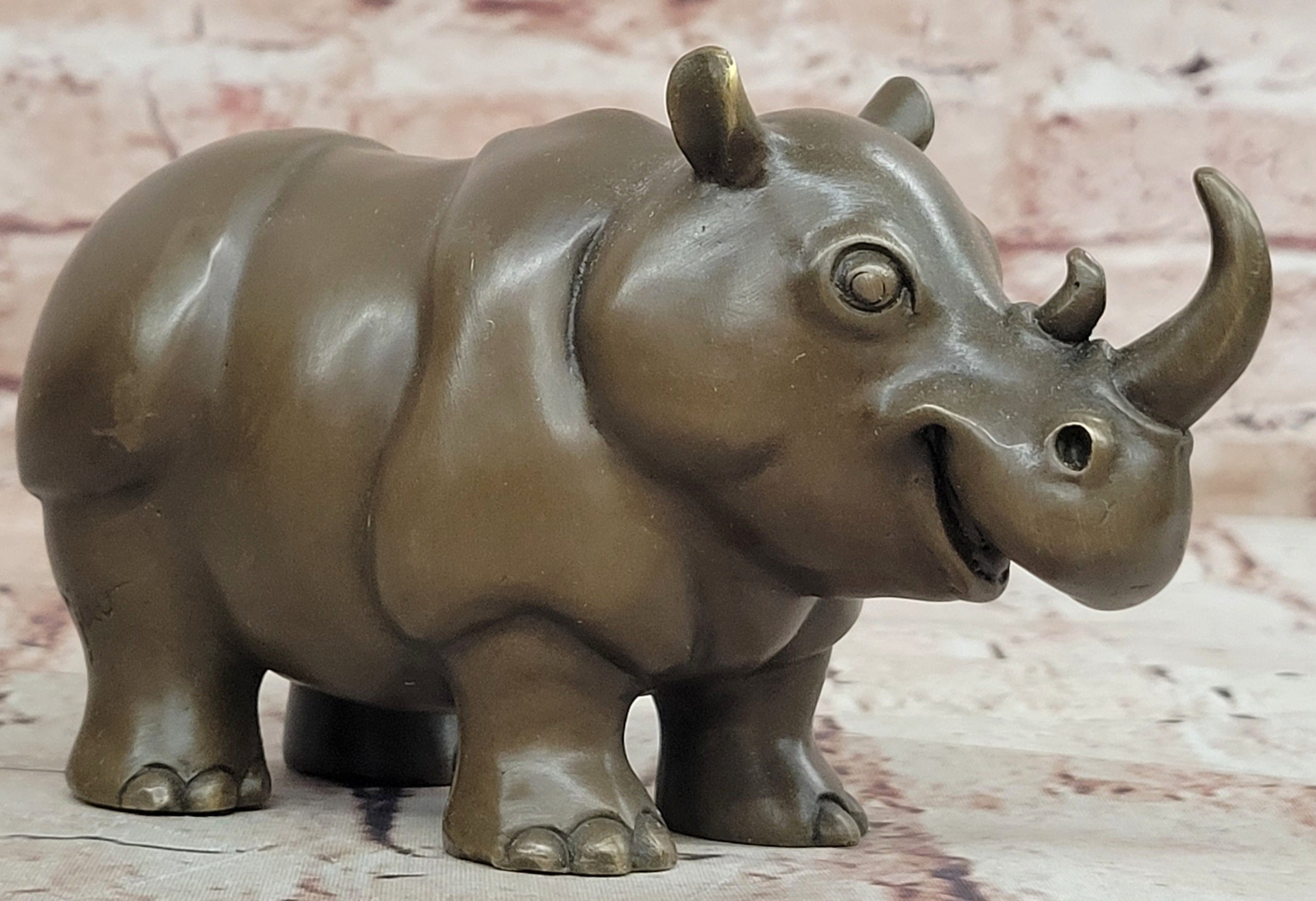 Hand Made Original Milo Rhino Botero Style Bronze Sculpture Figurine Decor