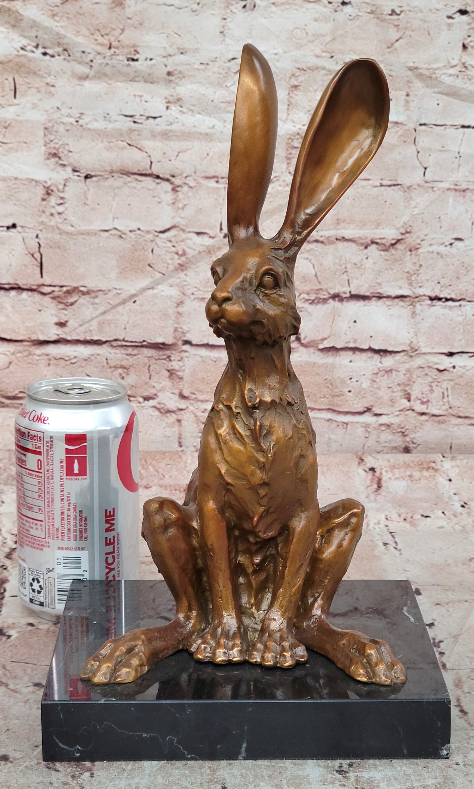 Signed Original Milo Bronze Sculpture Sitting Hare on Marble Pedestal Statue